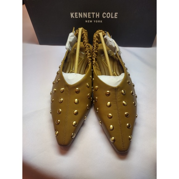 Kenneth Cole Nicola Brown Leather Studded Slingback Flats KL25NIC02 women's 7M - Picture 2 of 8